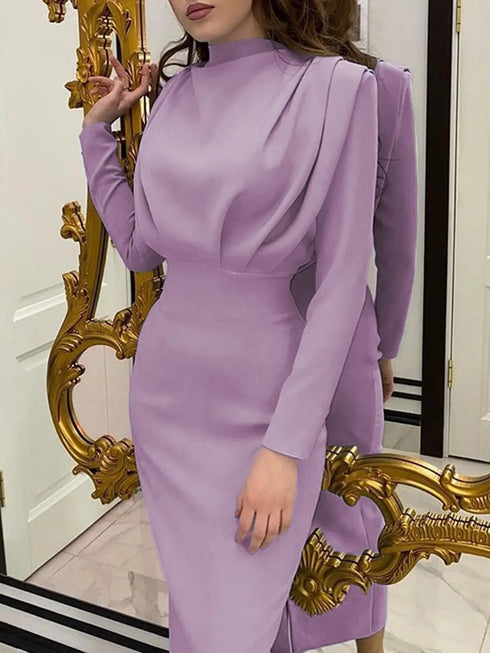 'Zosia' Ruched Turtleneck Dress - Celes Fashion